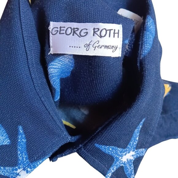 Vintage Mens Hawaiian Shirt Medium Rayon Starfish 1990's Georg Roth Germany Blue - Picture 3 of 7